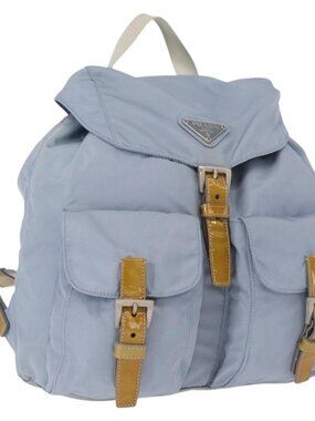 PRADA Backpack Nylon Light Blue Silver Auth 159978